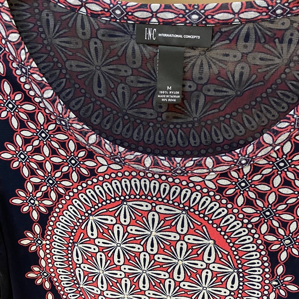 INC International Concepts Red and Blue Patterned Top - Picture 2 of 12